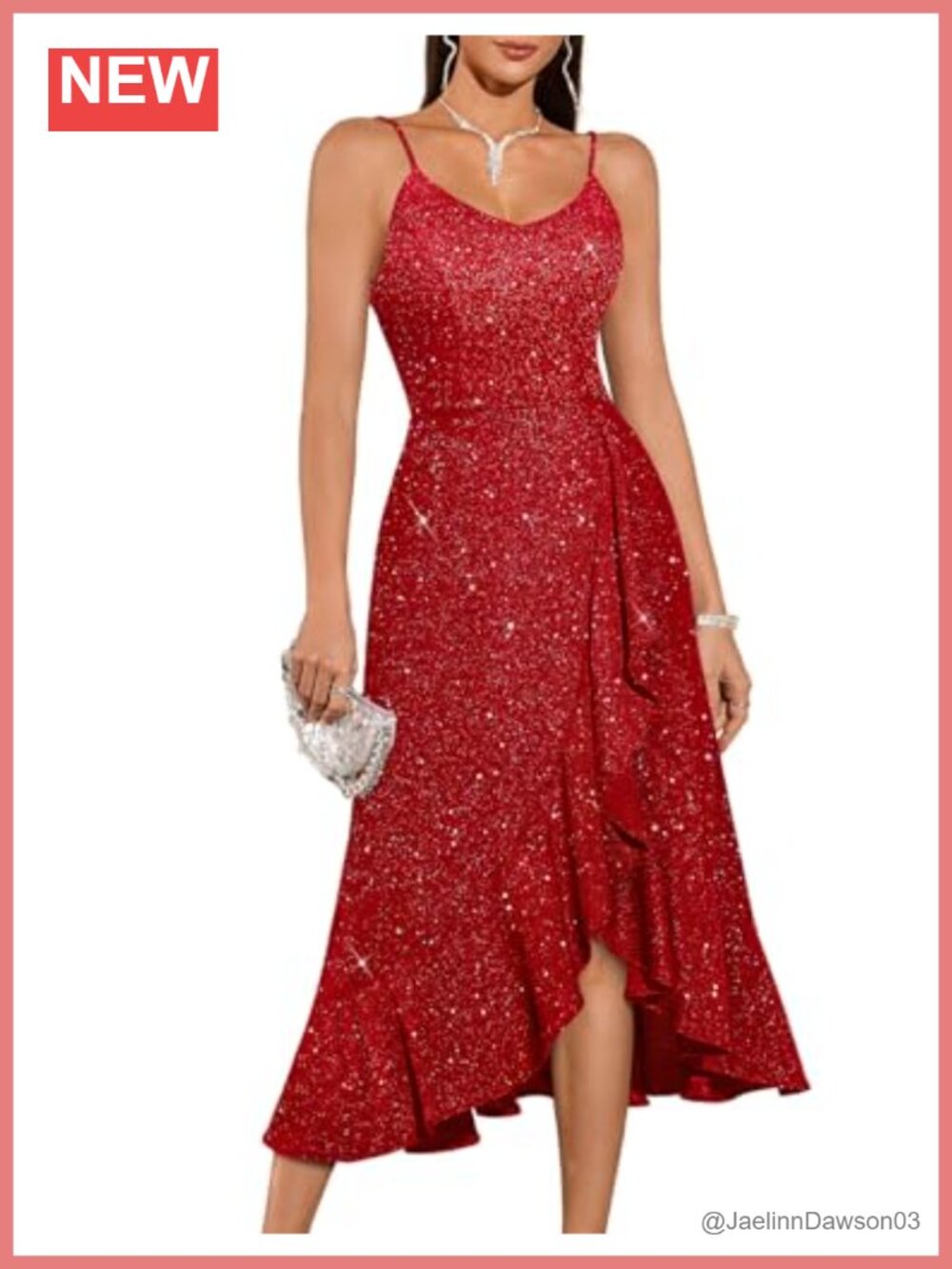 Sequin High Low V-Neck Ruffle Cocktail Formal Wedding Guest Dress